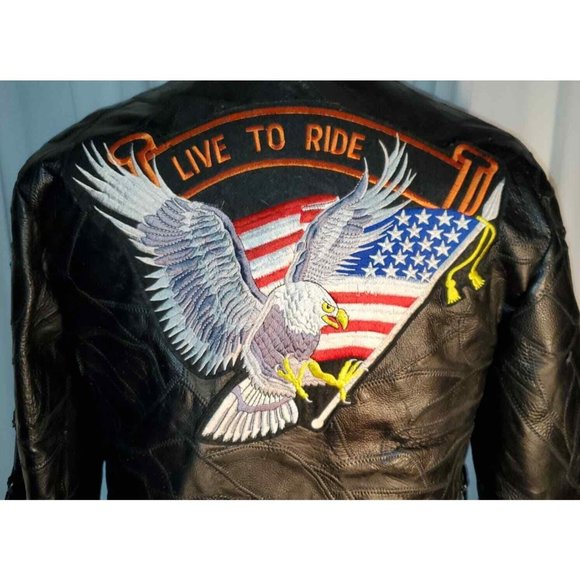 BIKER JACKET DIAMOND PLATE ROCK DESIGN GENUINE BUFFALO LEATHER  SIZE LARGE - Picture 2 of 11